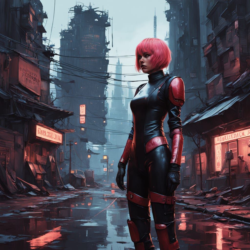 Cyberpunk Assassin Dominates Dark Metropolis