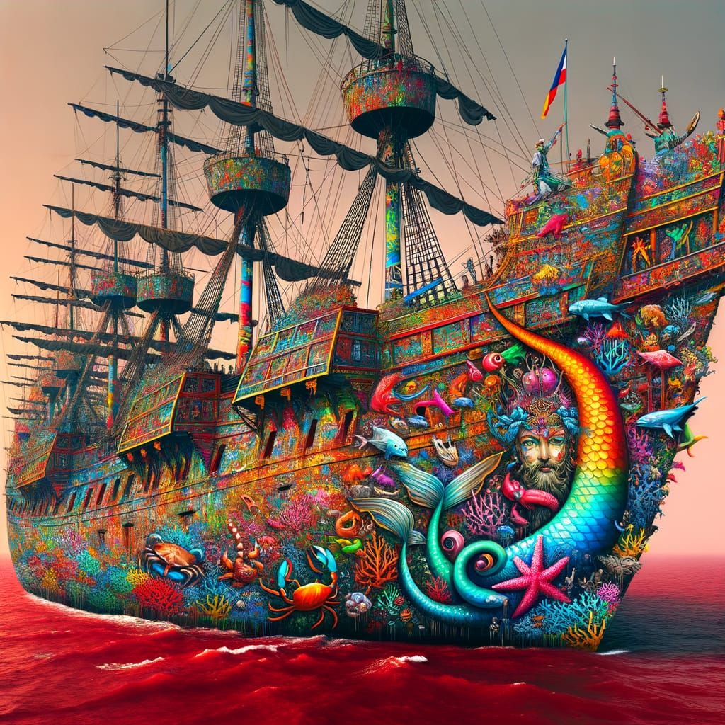 Vibrant Street Art on a Majestic 18th-Century Ship