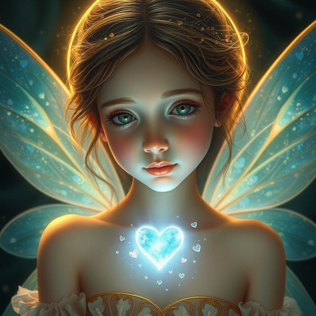 Ethereal Fairy Girl Portrait with Translucent Wings