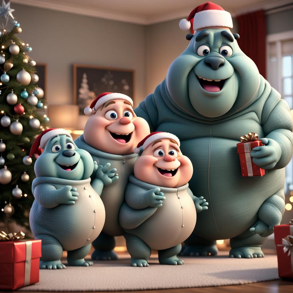 Tardigrade Family Christmas in Disney Cartoon Style