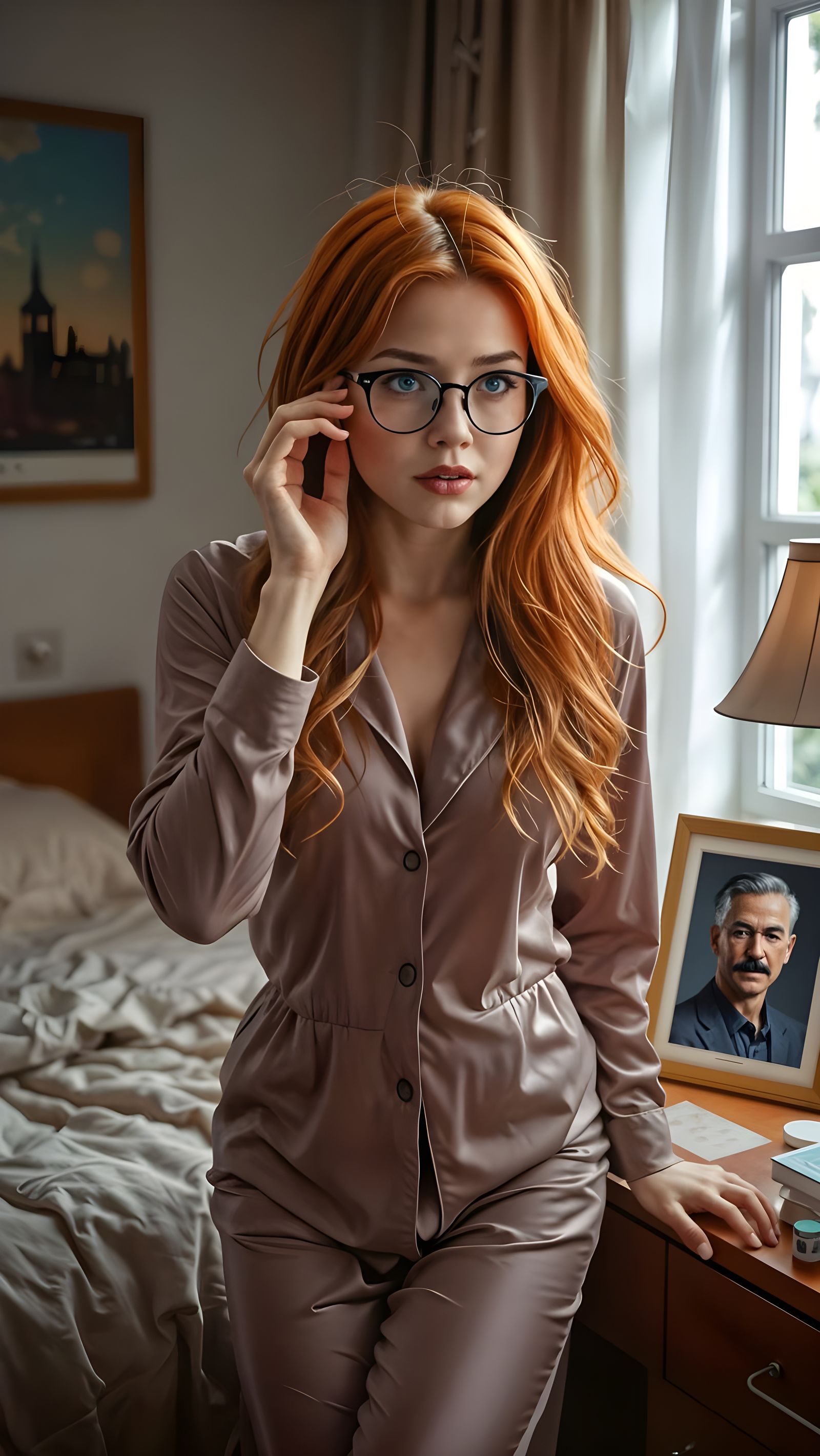 Young Barbara Gordon in Elegant Pajamas with Whimsical Bedro...