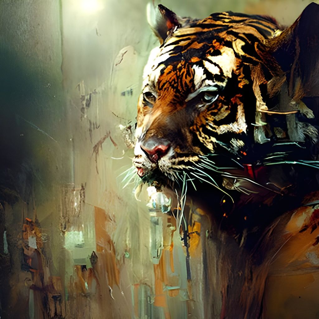 Dramatic Tiger Portrait with Oil Painting Textures