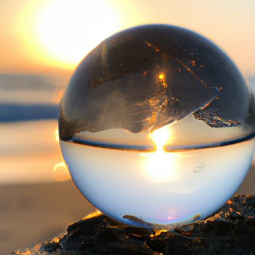 Crystal Ball Reflects Sunset on a Beach