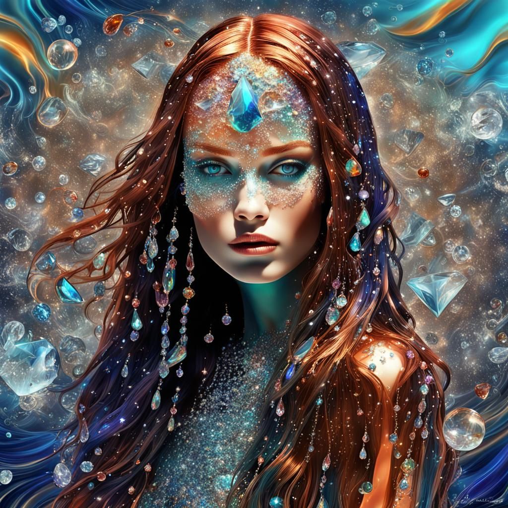 Gems and Copper Woman in Surreal Pop Art Style