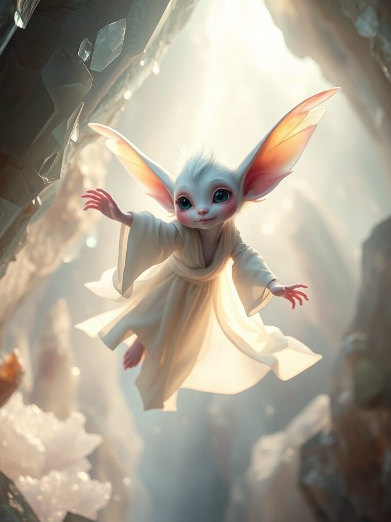 Gelfling-Fraggle Hybrid Soaring Through Crystalline Cave