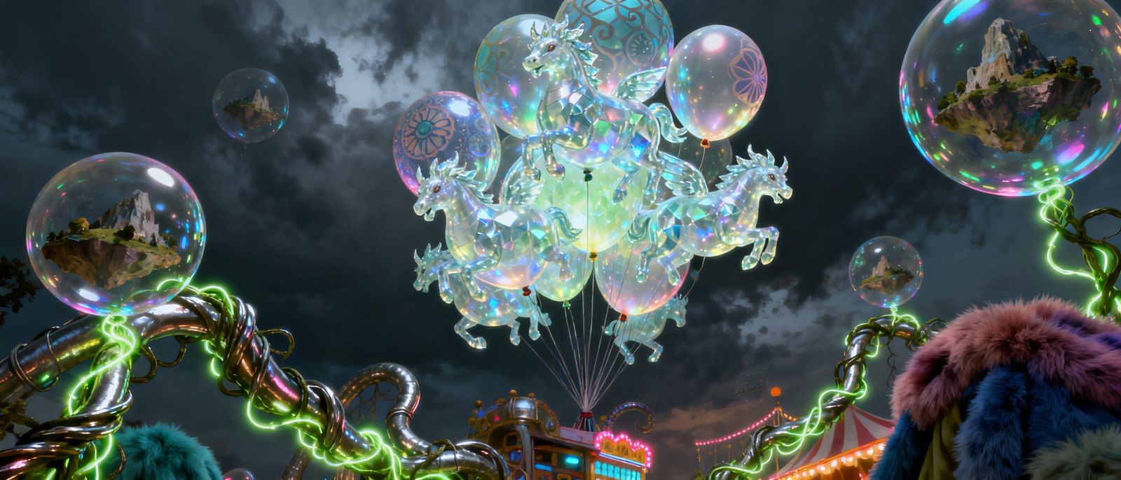 Whimsical Balloon Carnival in Surreal Digital Painting Style
