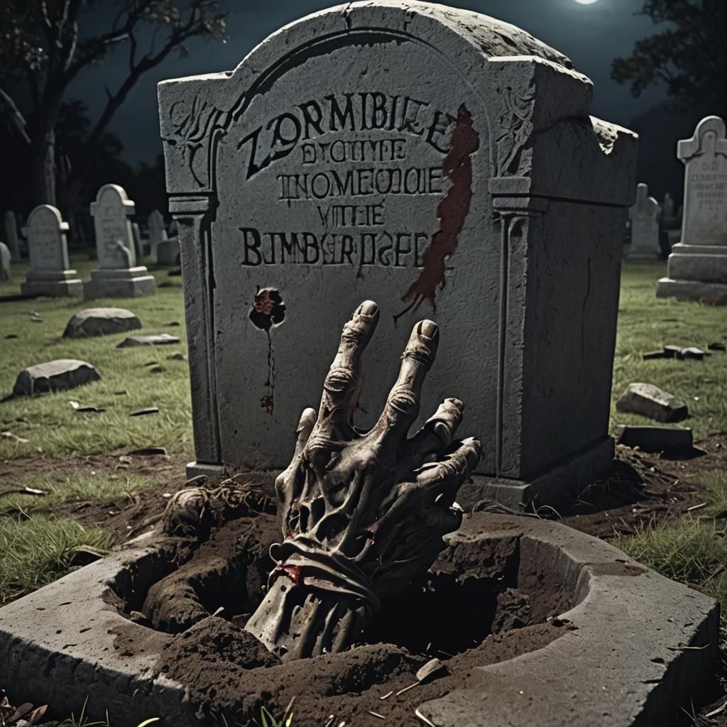 Zombie Hand Emerges from Grave at Night
