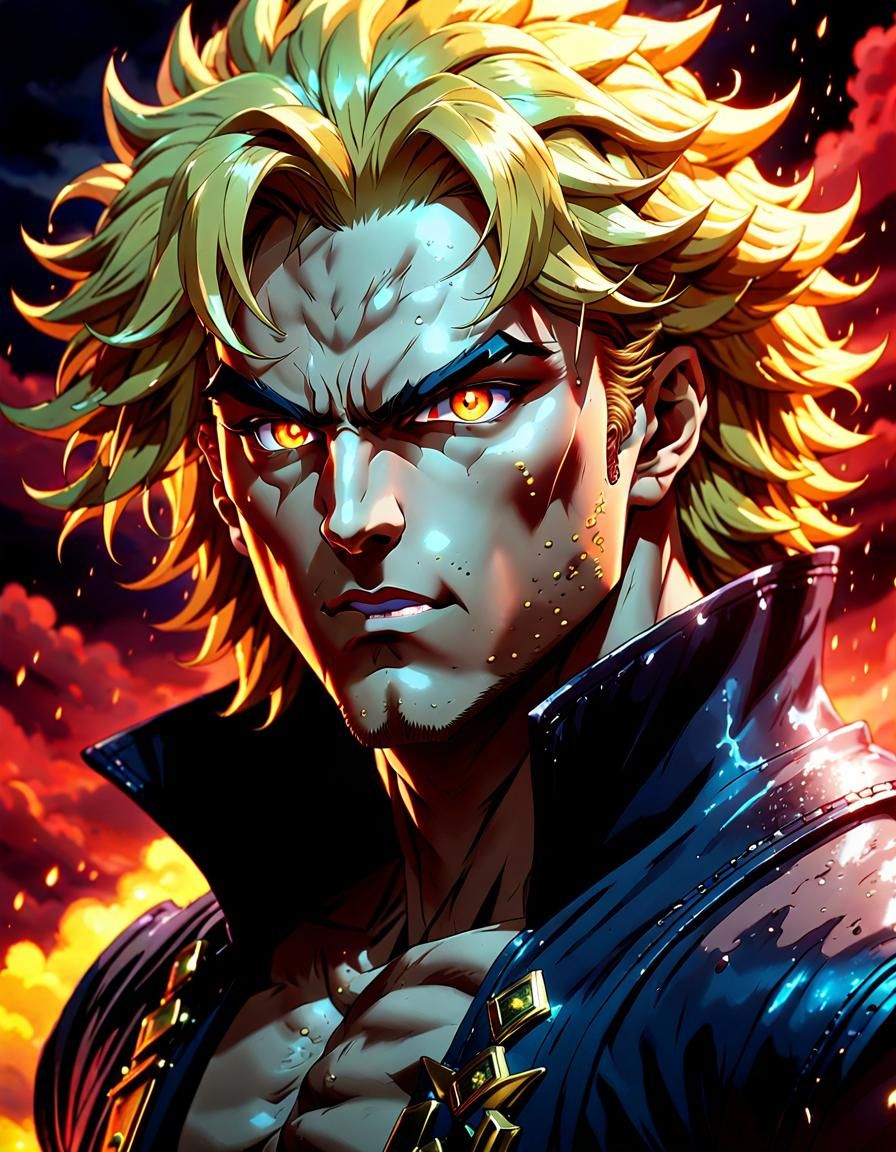 Dio Brando Portrait with Stormy Mountain Backdrop