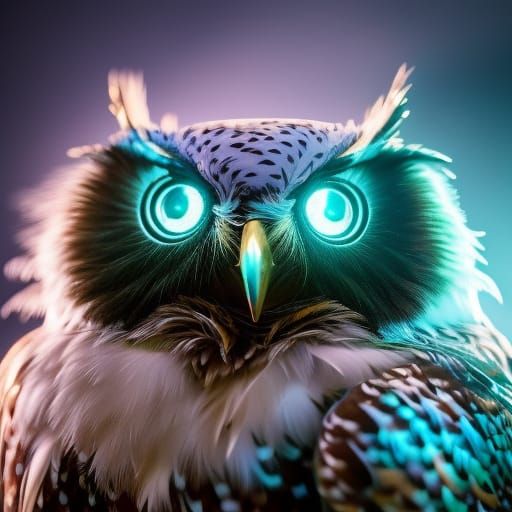 Hyperdetailed Quantum Owl Portrait in Macro