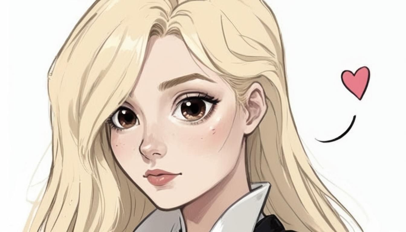Bright Cartoon Portrait of Blond Woman in Cape