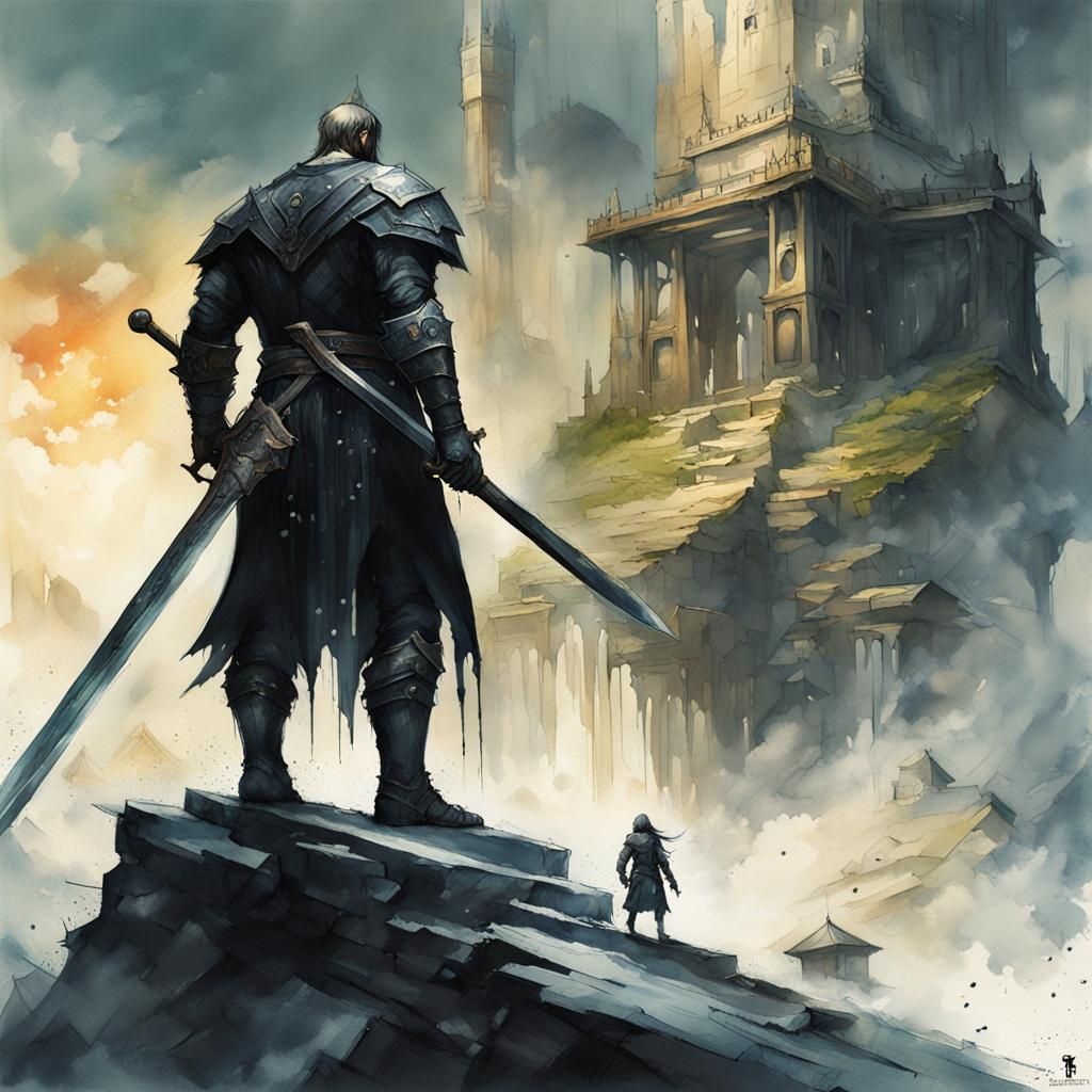 Giant Black Greatsword in Watercolor Wonderland