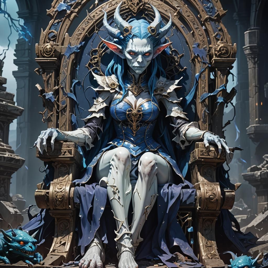 Demonic Porcelain Goblin Queen in Anime Art Style