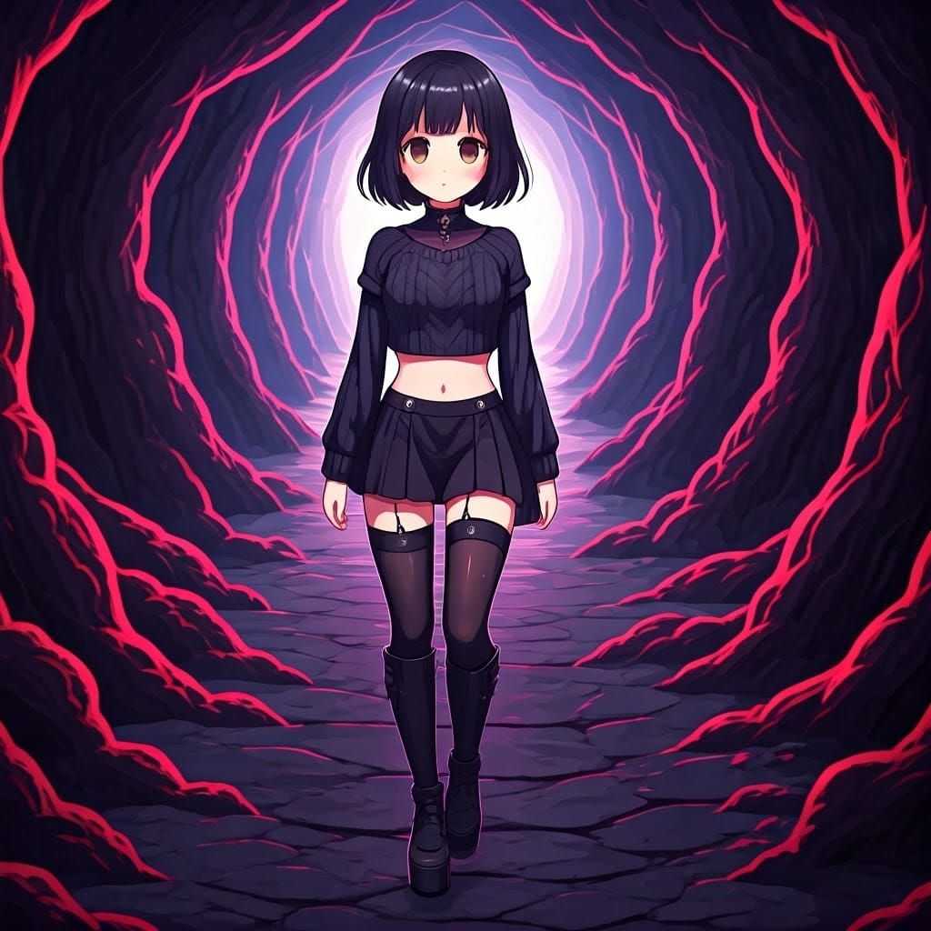 Anime Girl in Gothic Outfit in Underworld