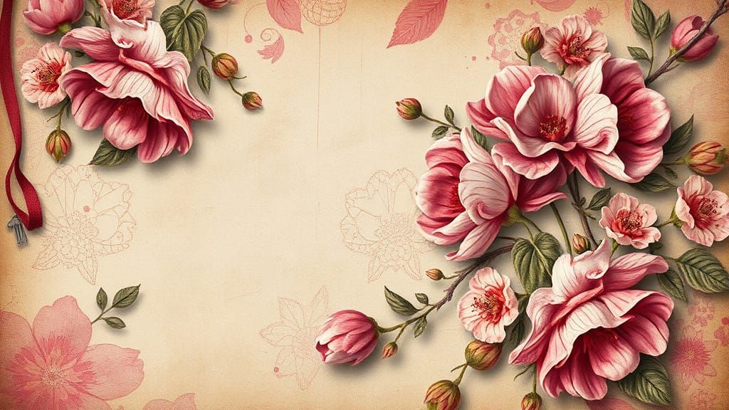 Vintage Floral Fantasy on Pink Background