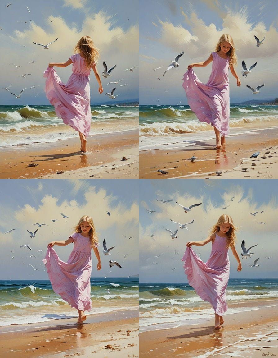 Dreamy Beachside Portrait in Expressionist Impressionist Sty...