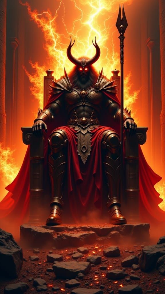 Demonic Monarch on Throne of Bones, Dark Fantasy Art