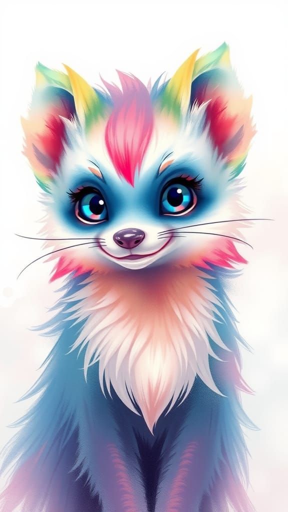 Fox-Ferret Fursuit Hybrid in Whimsical Digital Painting Styl...