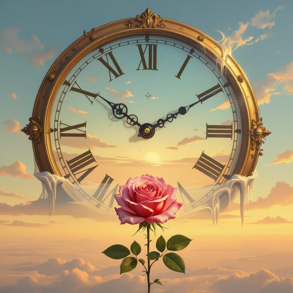 Melting Clock Sky with Clockwork Rose