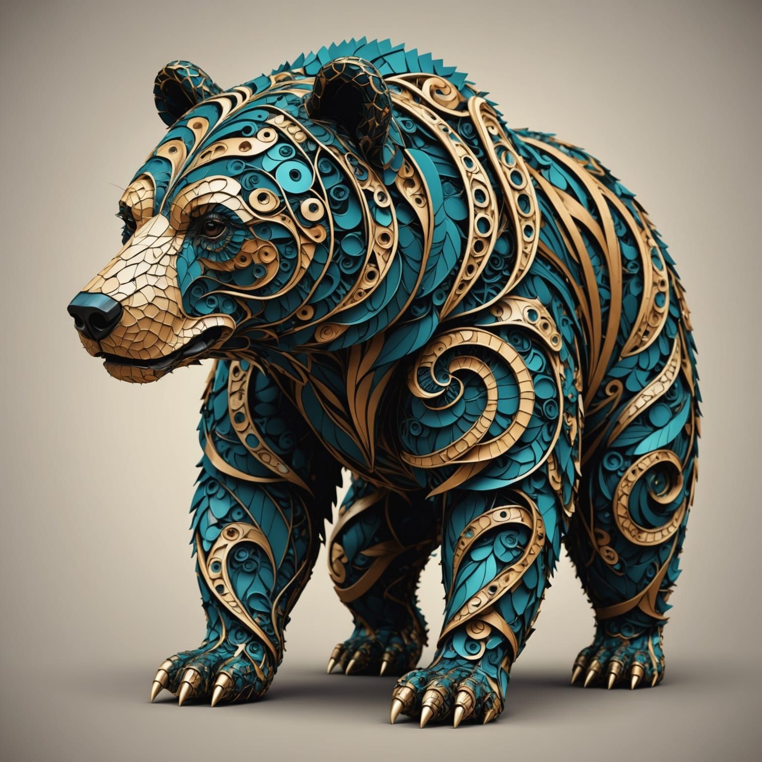 Mystical Serpent Bear in Abstract Fractal Design