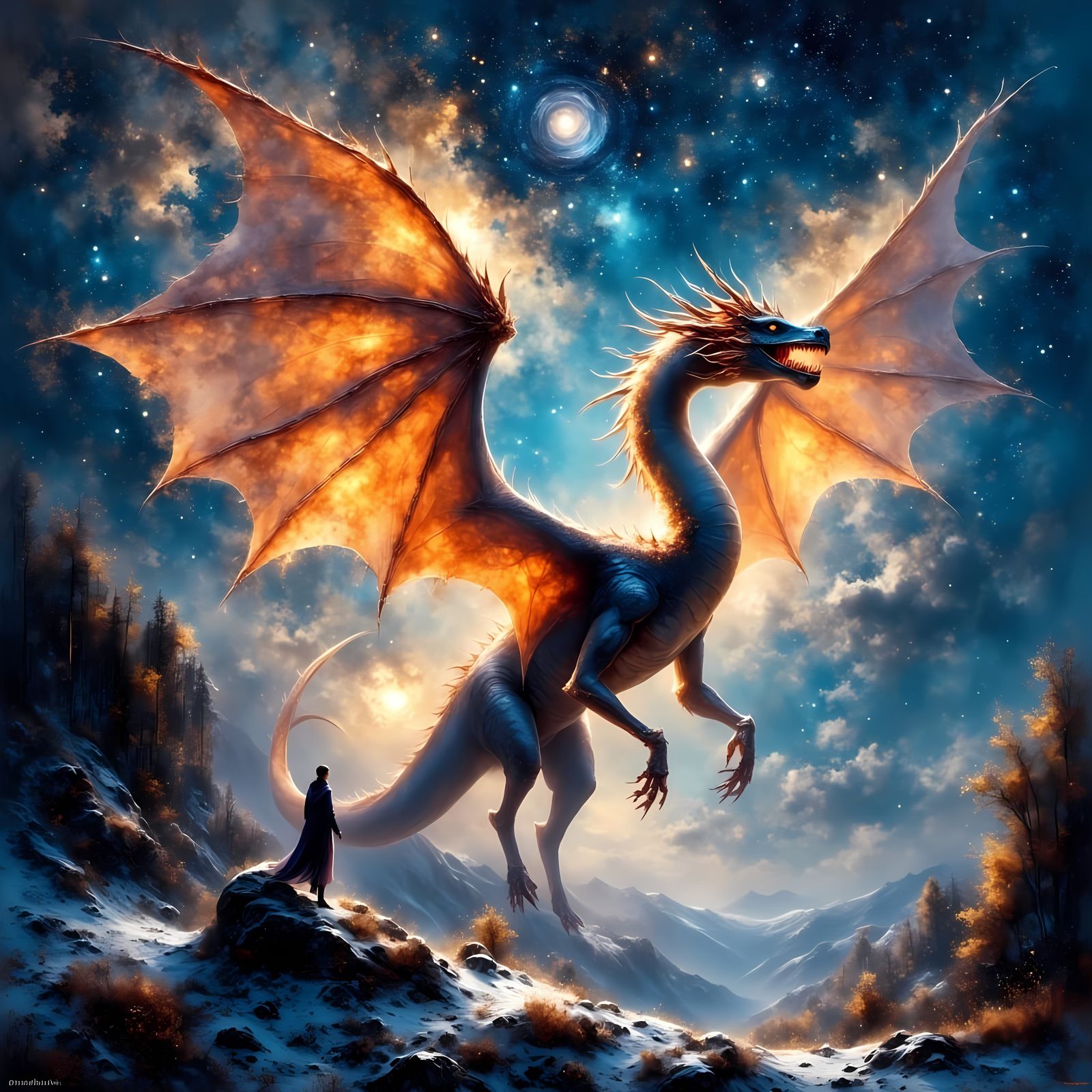 Ethereal Dragon Walking Across the Galaxy in Studio Ghibli S...