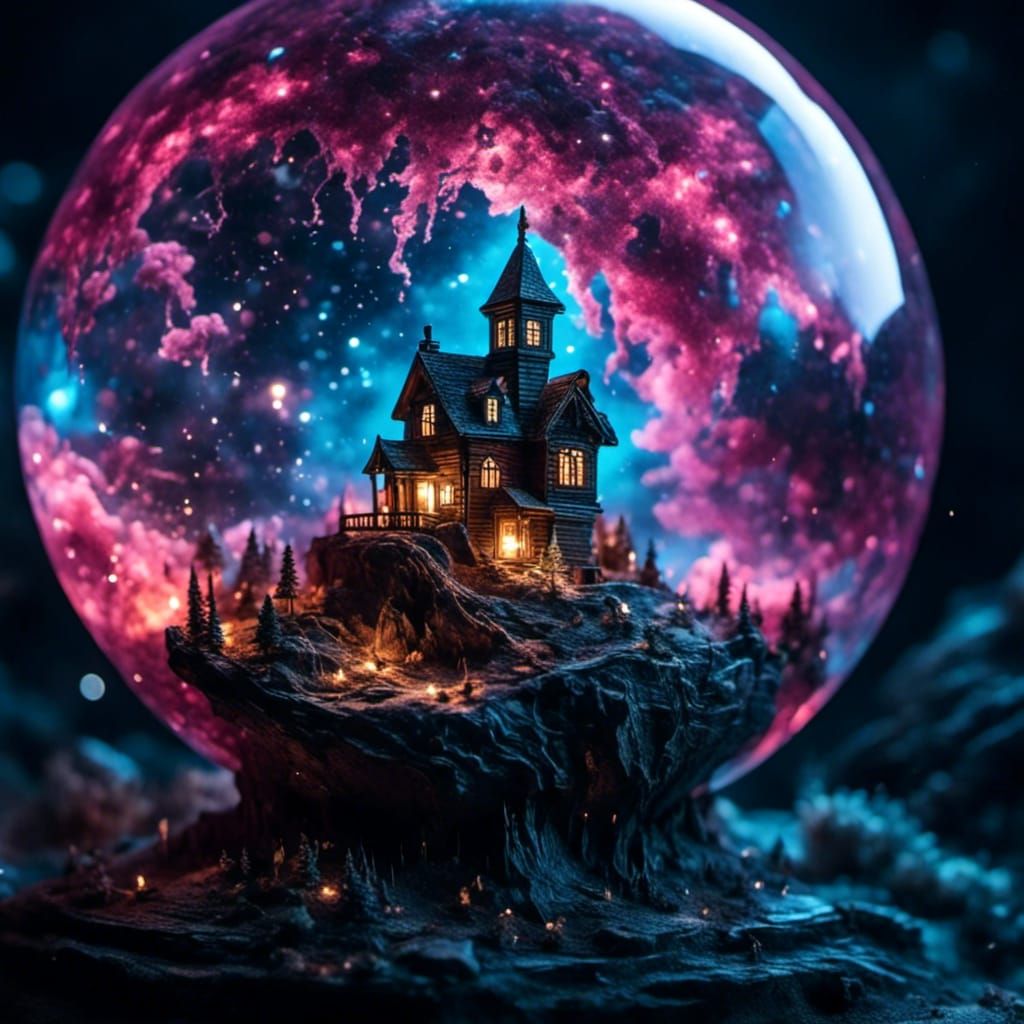 Magical Globe with Lighthouse in Cosmic Realm