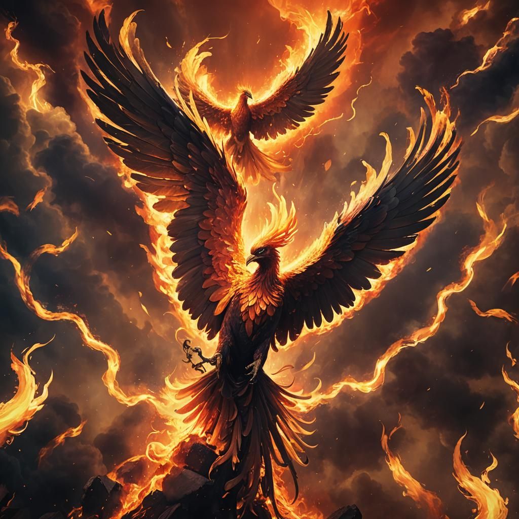 Epic Phoenix Emerges from Ashes in Vibrant, Fiery Colors