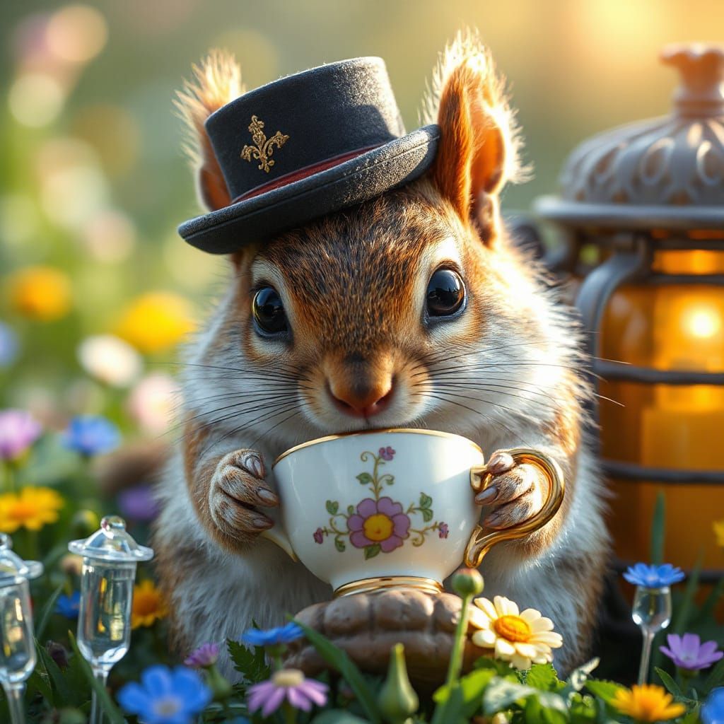 Squirrel Tea Party: A Pop-Surrealist Close-Up