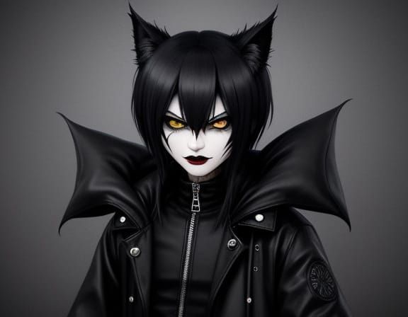 Gothic Chibi Vampire Cat in a Miserable Mood