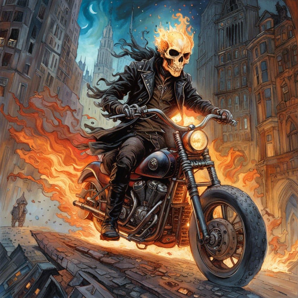 Ghost Rider in Dark Fantasy Sci-Fi Landscape