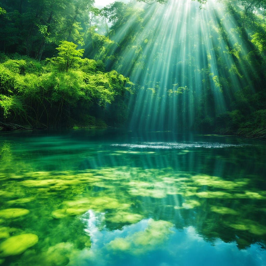Ethereal Water Scene with Soft Focus and Heavenly Sunshine