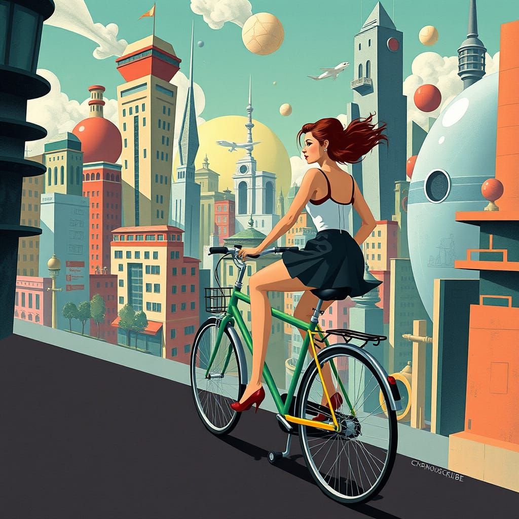 Futuristic Cityscape Whimsy in Bold Geometric Shapes