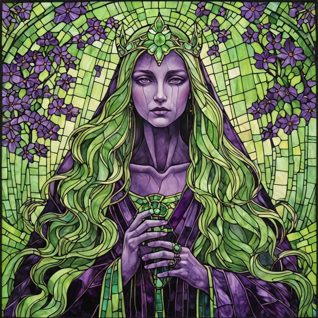 Dark Purple and Green Vitral Art
