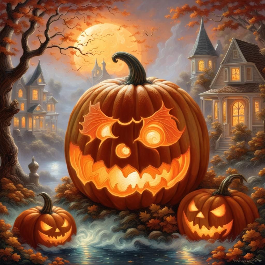 Intricately Carved Jack-o'-Lantern in Ethereal Style