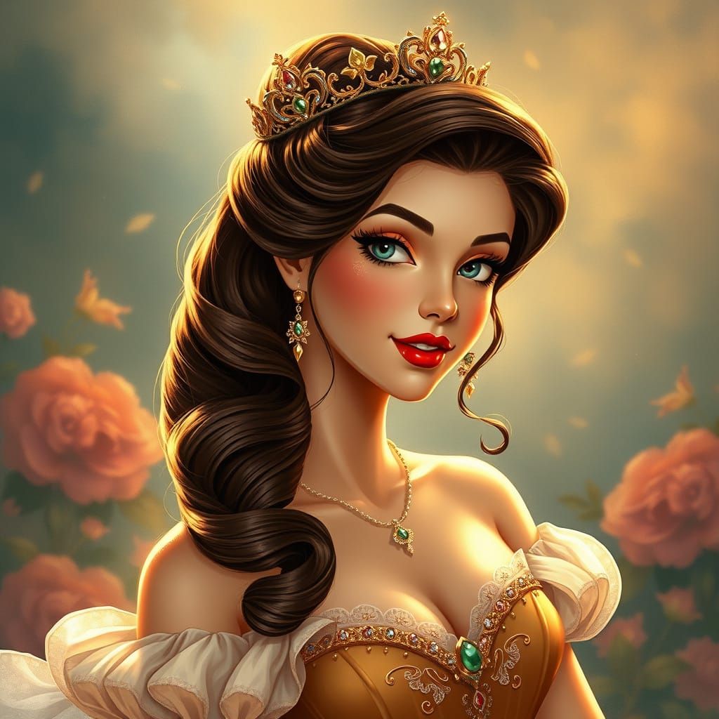 Elegant Disney Princess Pin-Up Portrait in Hyperrealistic St...