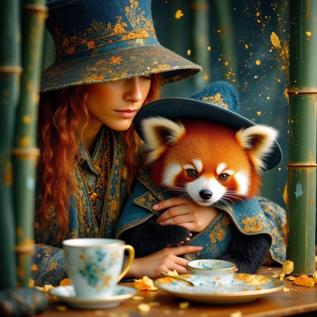 Girl Hosts High Tea With Red Panda in Bamboo Forest