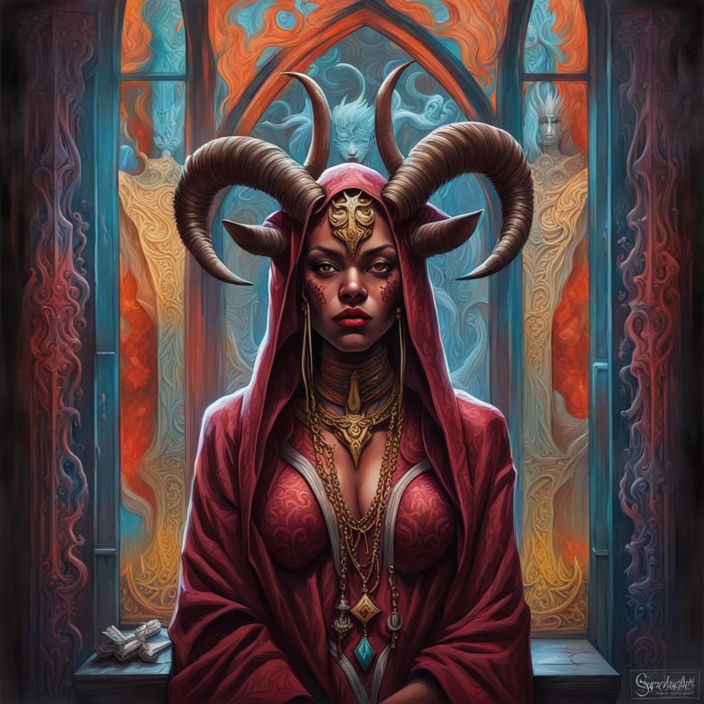 Ornate Hellborn Priestess in Graffiti Art Style