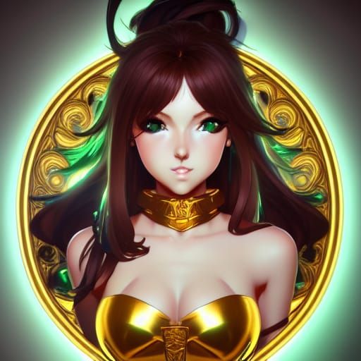 Anime Girl in Gold Armor, Hyperdetailed Portrait