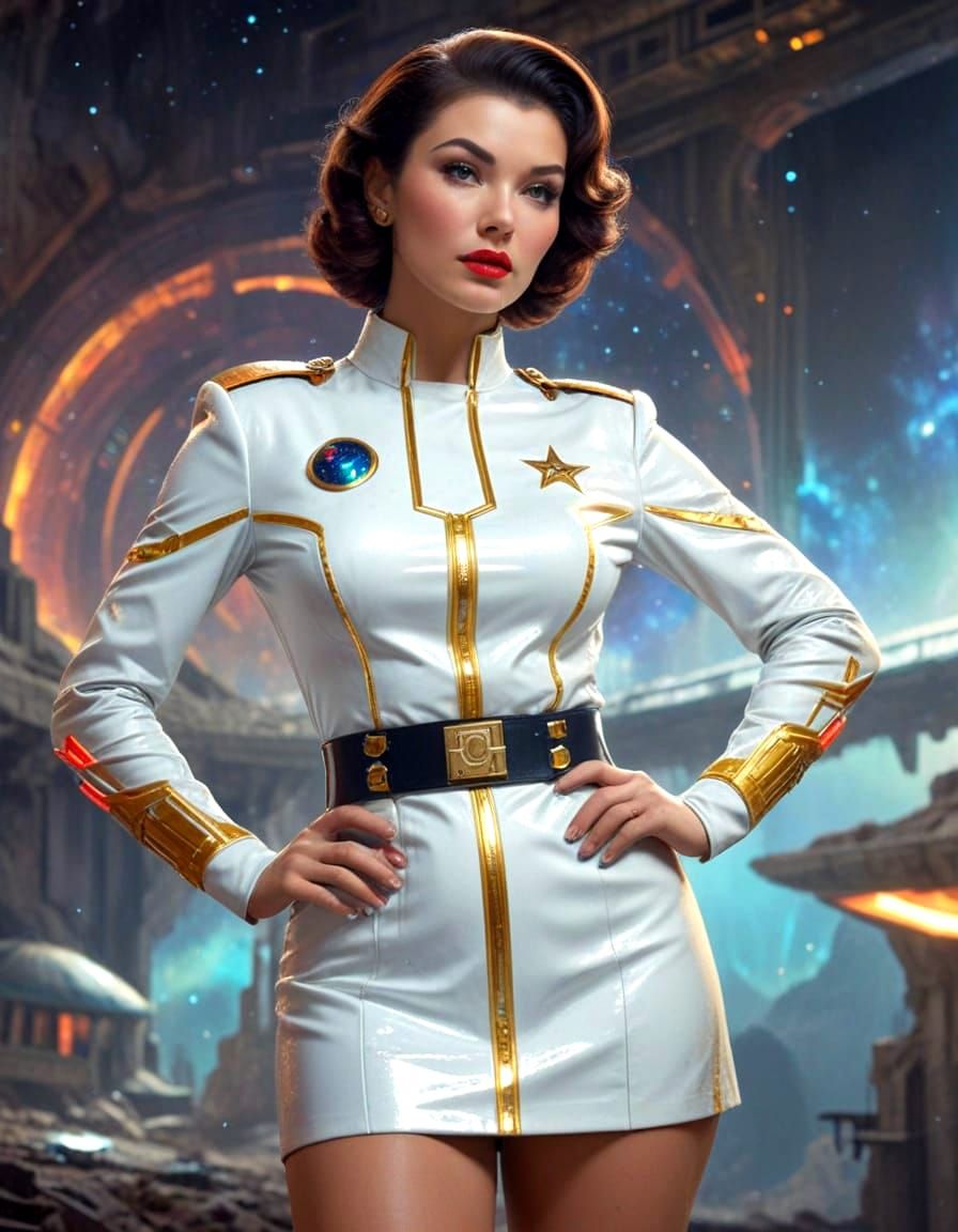 Retro Sci-Fi Pinup in Vintage Space Patrol Uniform