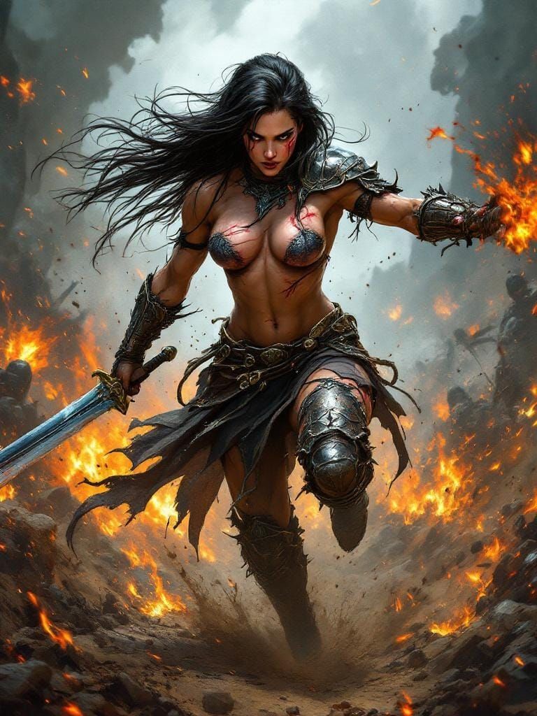 Magnificent Scarred Warrior Leaps into Battle