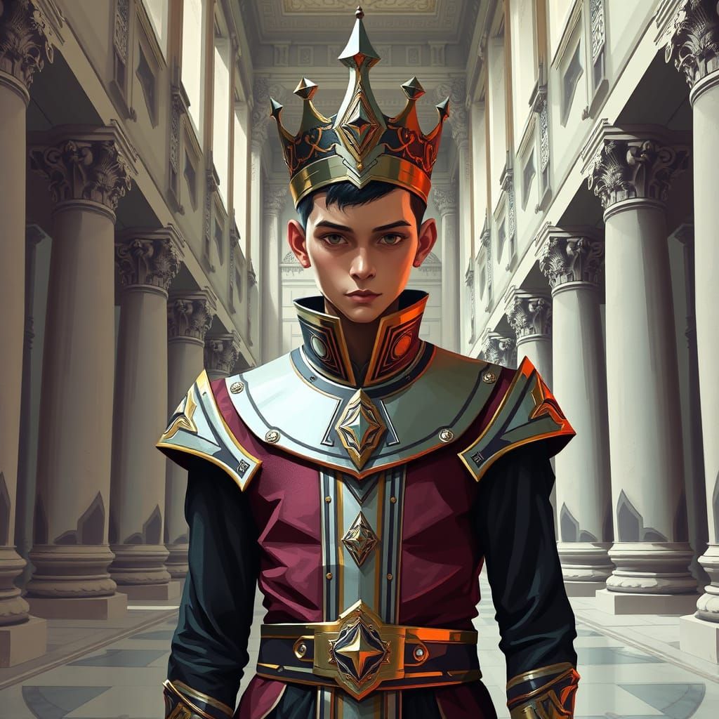 Regal Youth in Futuristic Temple