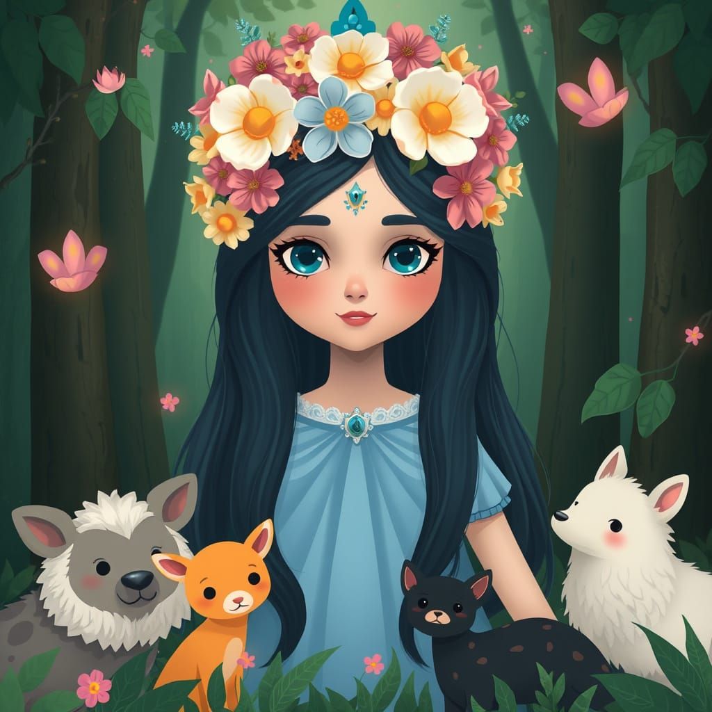 Enchanted Forest Princess Surrounded by Wildlife