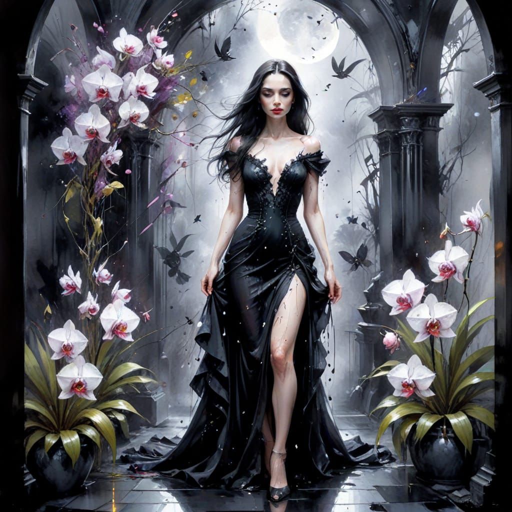 Morticia in a Moonlit Orchid Conservatory
