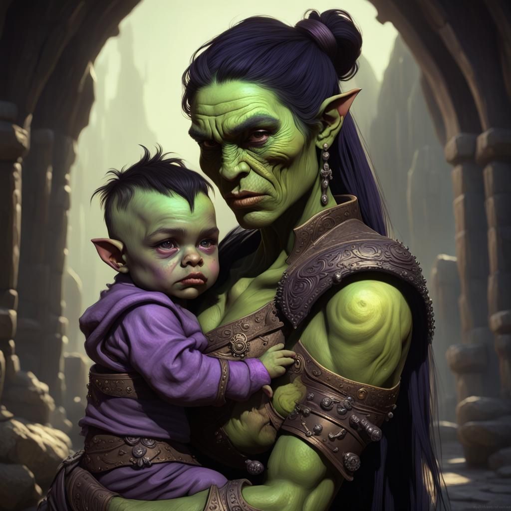 Orc Mother and Son: Dark Fantasy Masterpiece