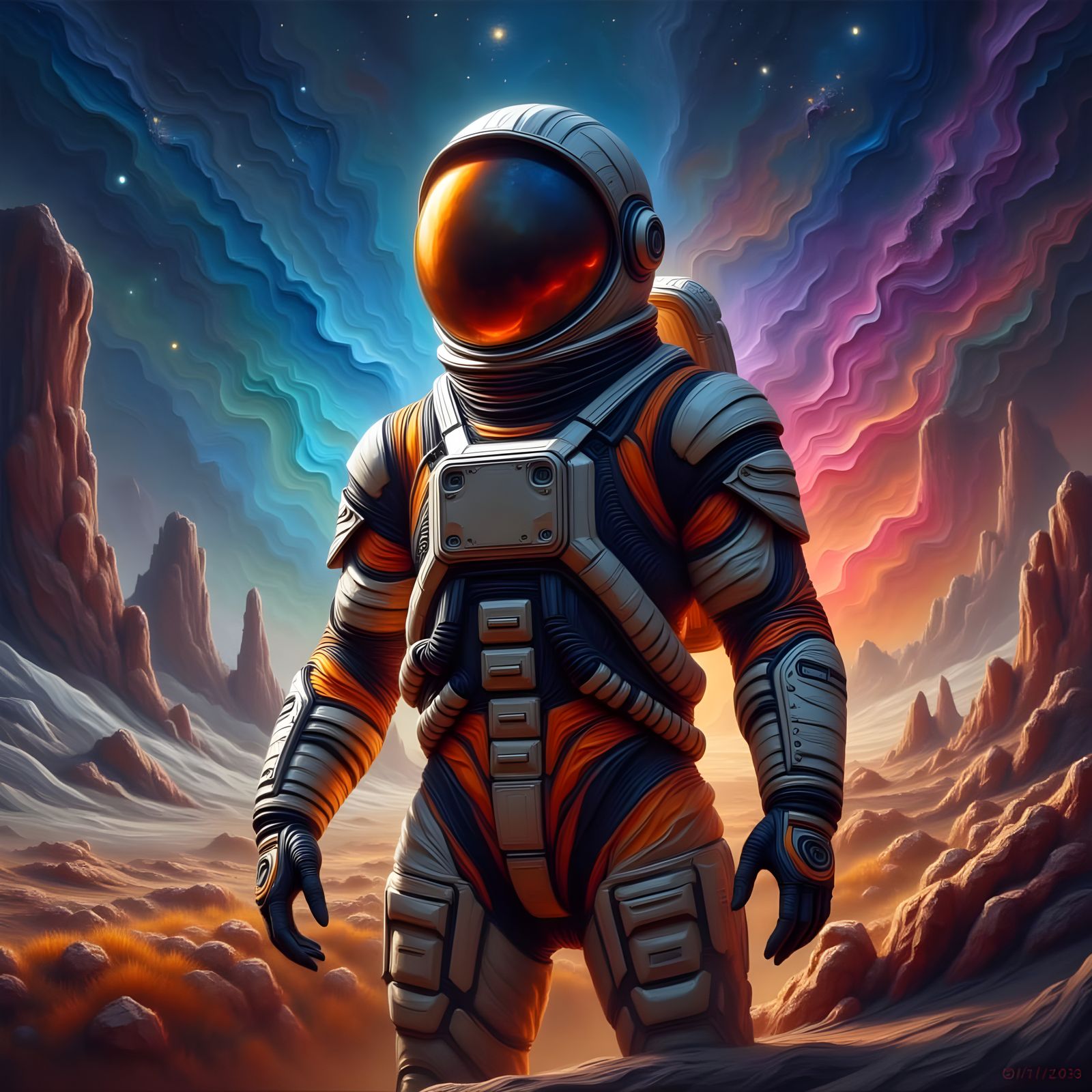 Astronaut on Alien Planet: Cosmic Oil Painting