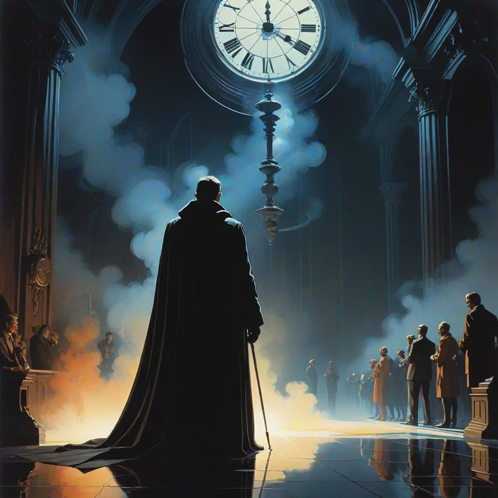 Enigmatic Figure in Velvet Cloak, Obsessed with Pocket Watch