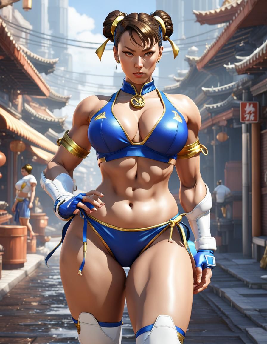 Hyperrealistic Chun Li in Plus-Size Bikini