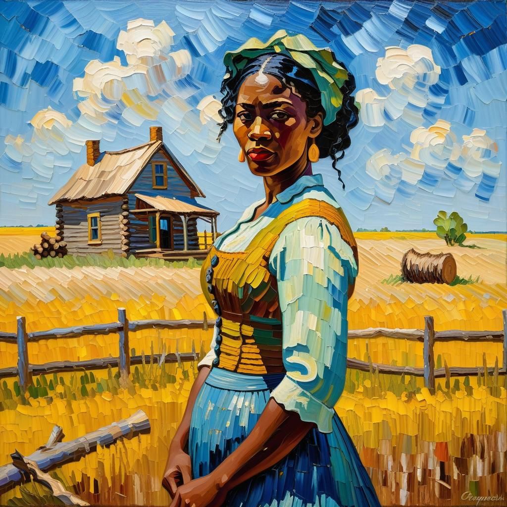 Prairie Woman in Impasto Oil Painting