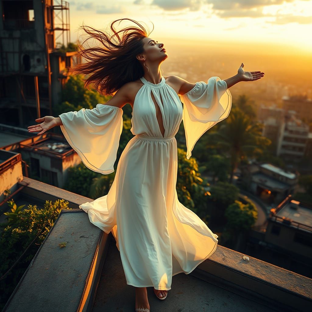 Woman Liberated by Golden Hour Light