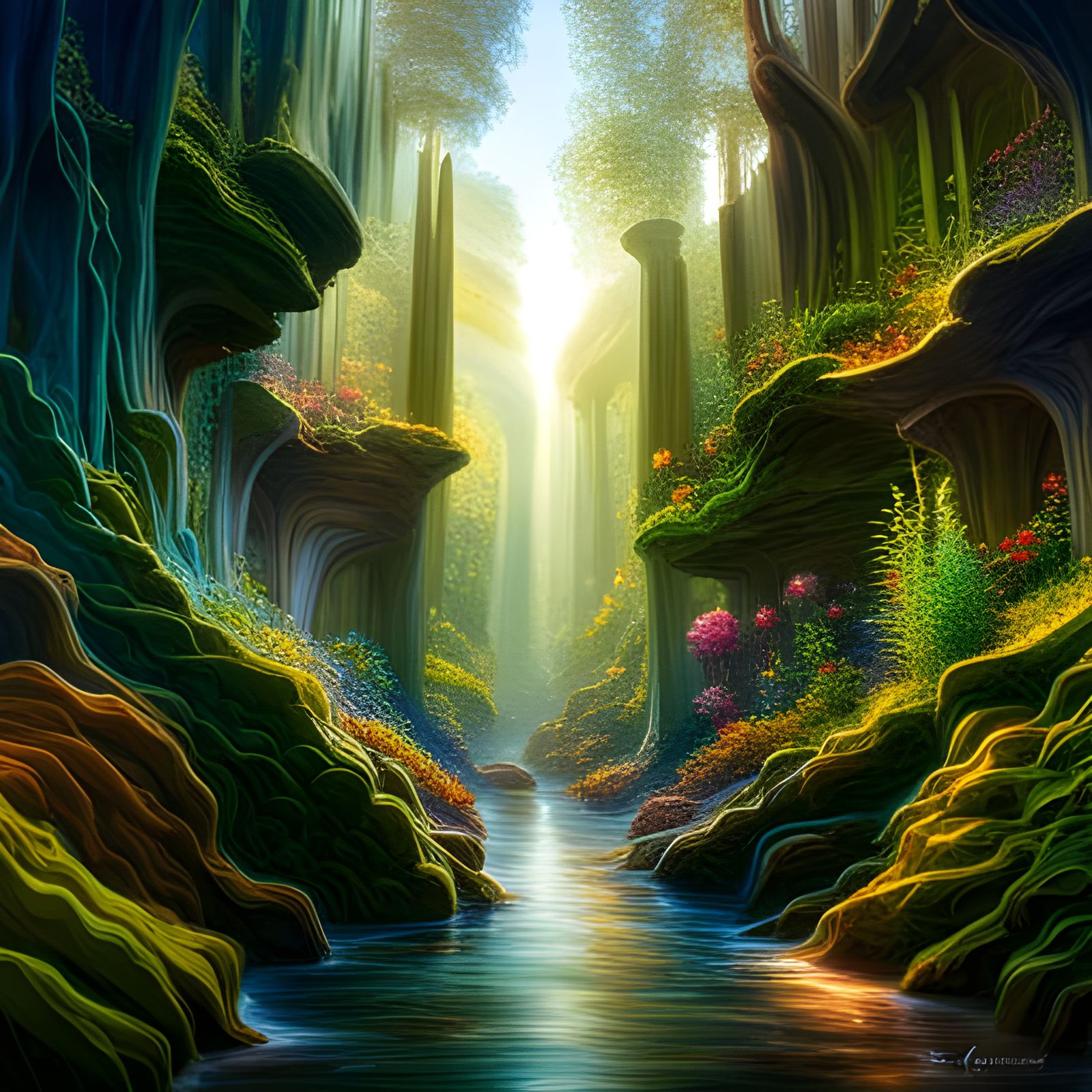 Crystal Glass Botanical Panorama in Deconstructivist Style