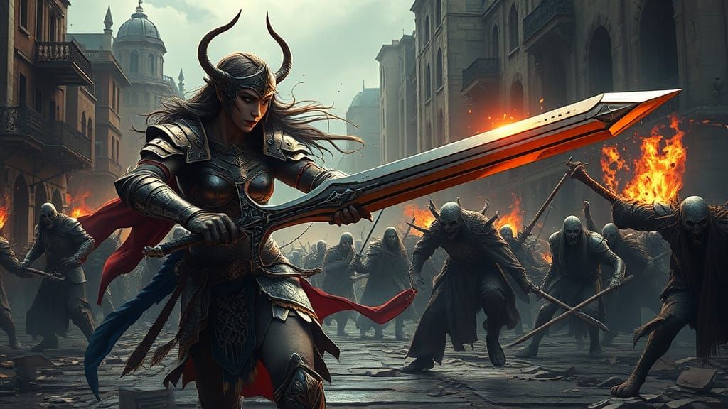Epic Female Warrior Fights Zombies in Post-Apocalyptic Chaos